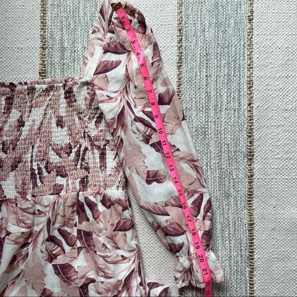 House Of Harlow 1960 White Pink Linen Blend Long Puff Sleeves Midi Dress Medium - Picture 7 of 9